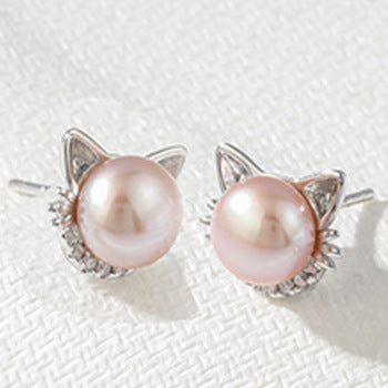 Freshwater Pearl Cat Pendant Necklace And Earing Sets