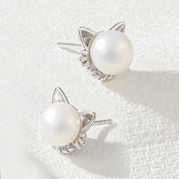 Freshwater Pearl Cat Pendant Necklace And Earing Sets