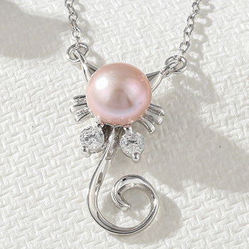 Freshwater Pearl Cat Pendant Necklace And Earing Sets