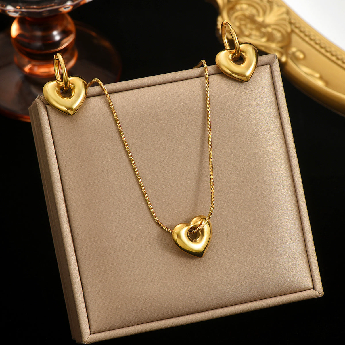 18K Gold Plated Stainless Steel Heart Set