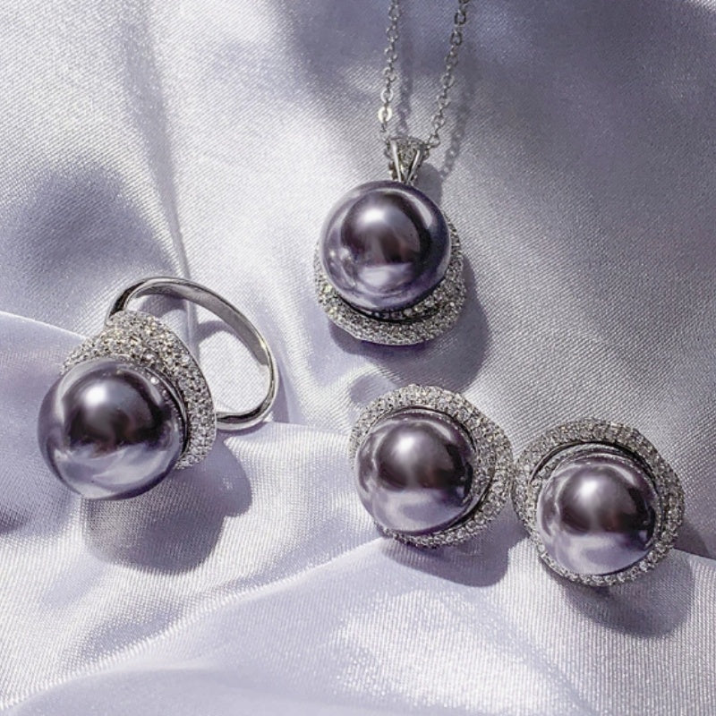 S925 Silver Opal Mother Peal Earrings and Necklace Set