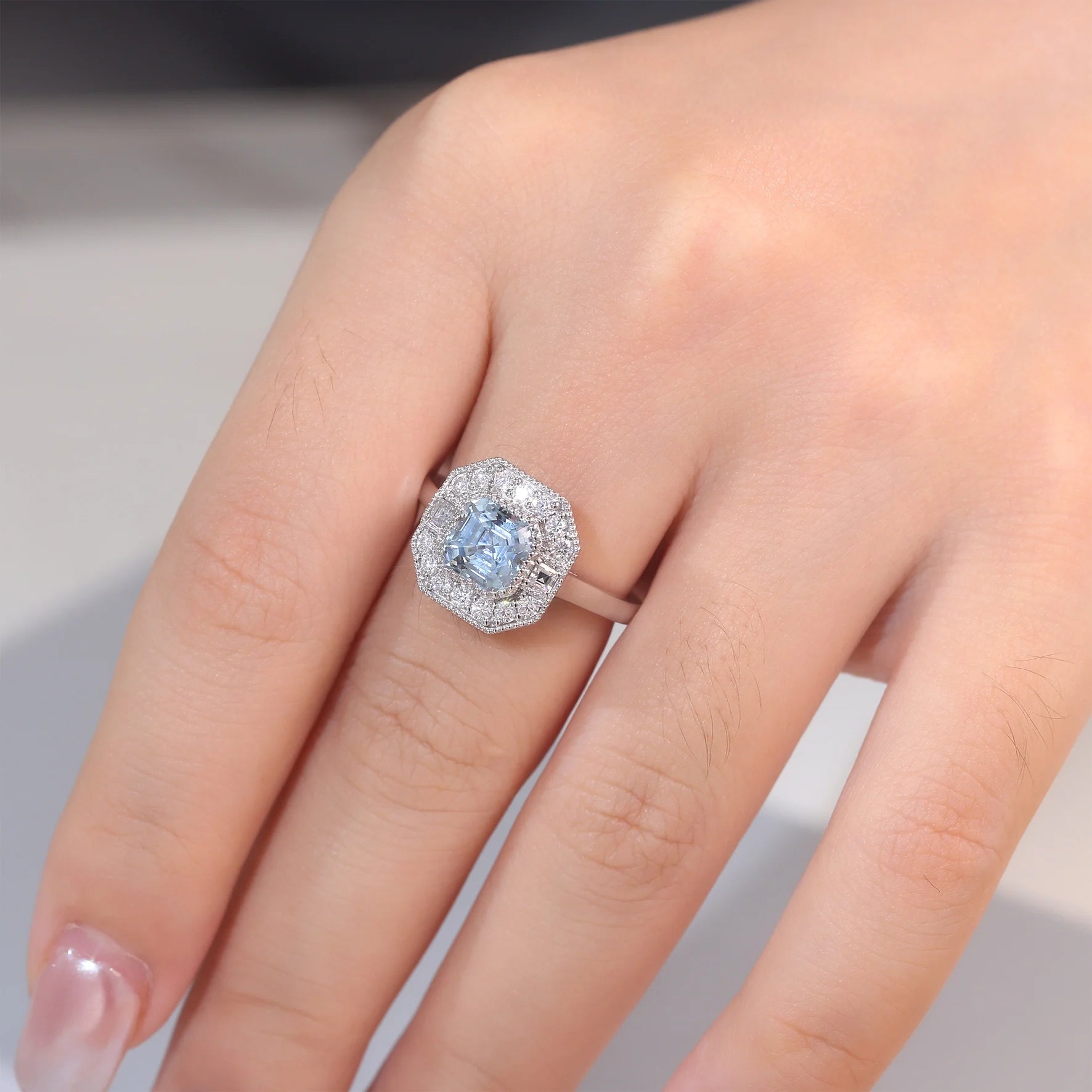 2CT ASSCHER BLUE SAPPHIRE RING
