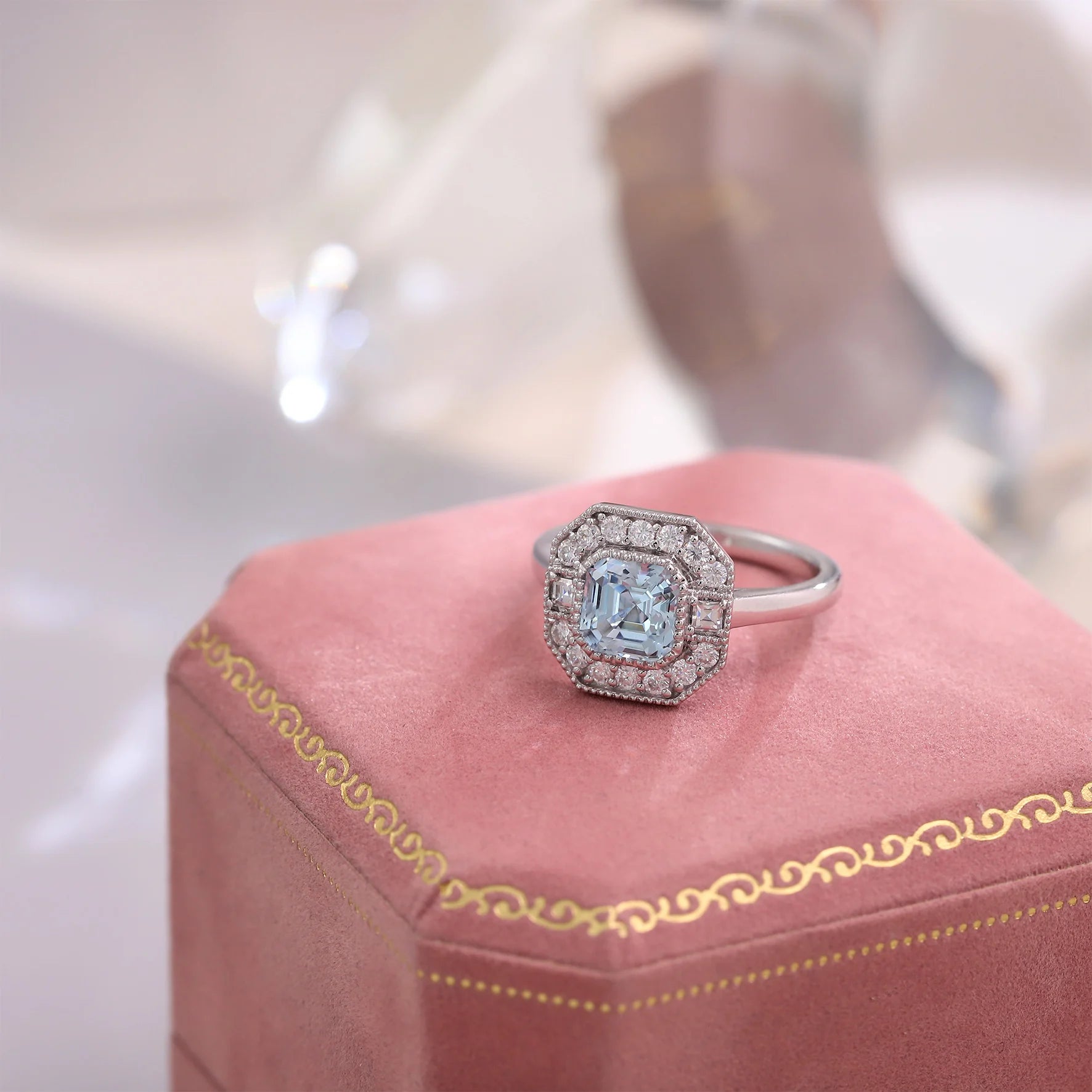 2CT ASSCHER BLUE SAPPHIRE RING