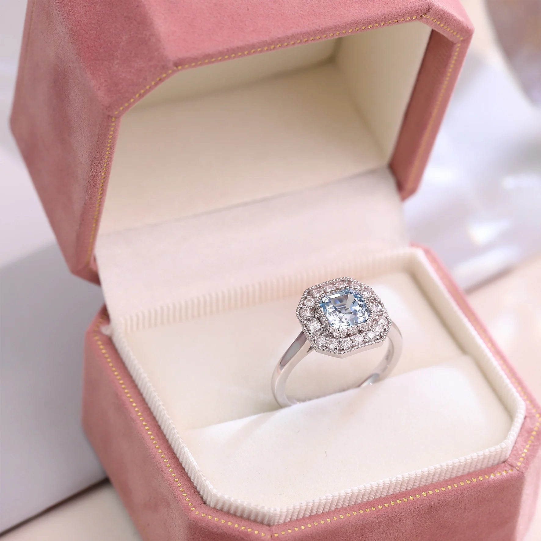 2CT ASSCHER BLUE SAPPHIRE RING