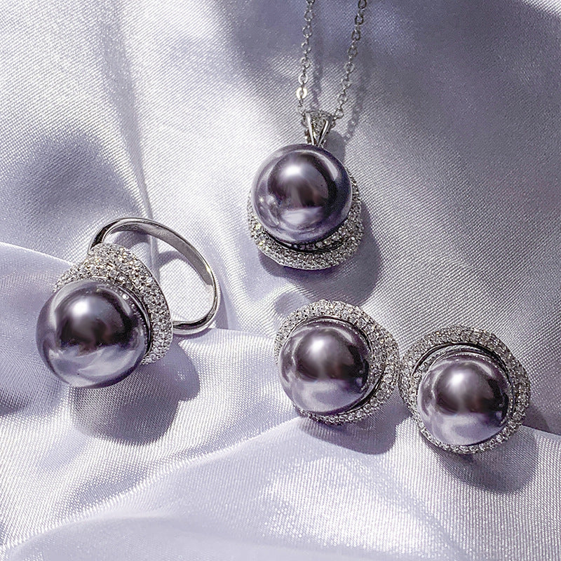 S925 Silver Opal Mother Peal Earrings and Necklace Set