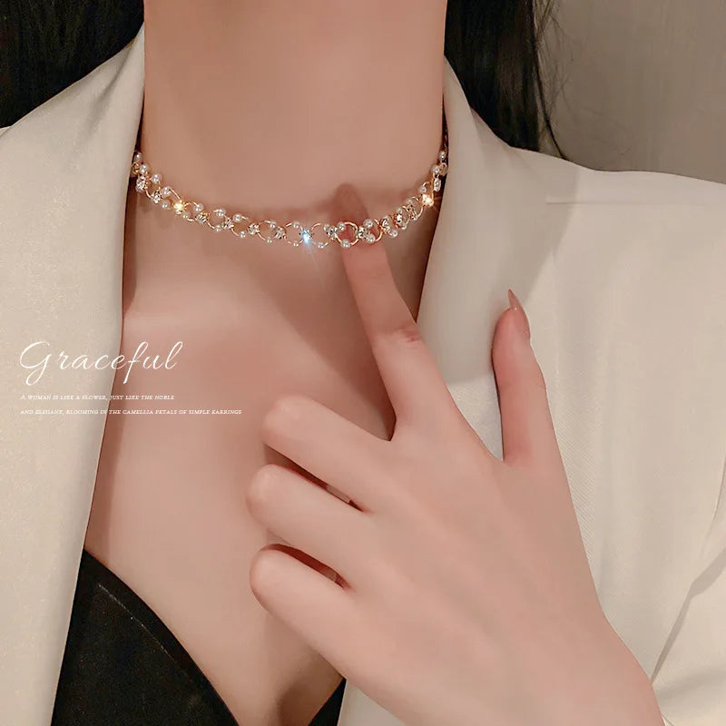 KPOP PEARL CHOKER NECKLACE