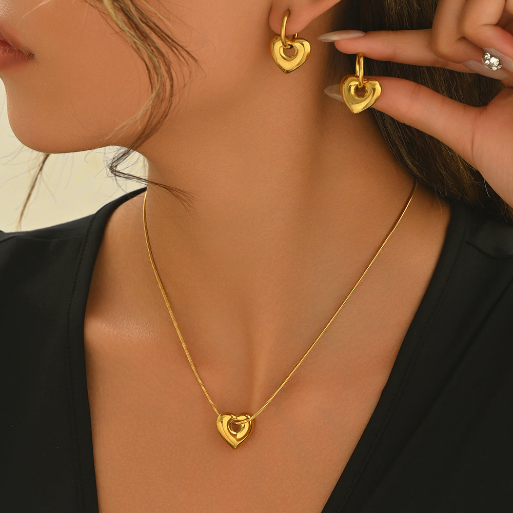 18K Gold Plated Stainless Steel Heart Set